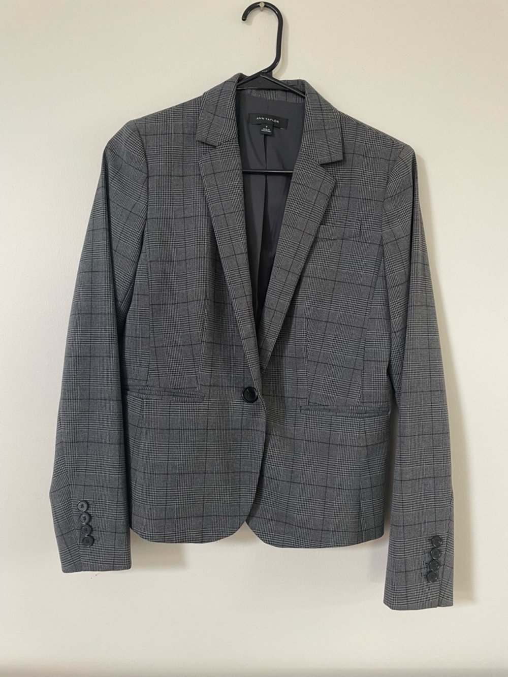 Ann Taylor Gray Glen Plaid Single-Button Blazer